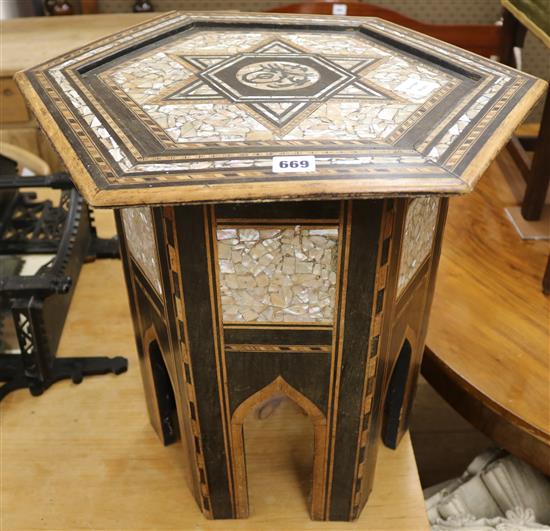 A Moorish hexagonal occasional table, W.55cm